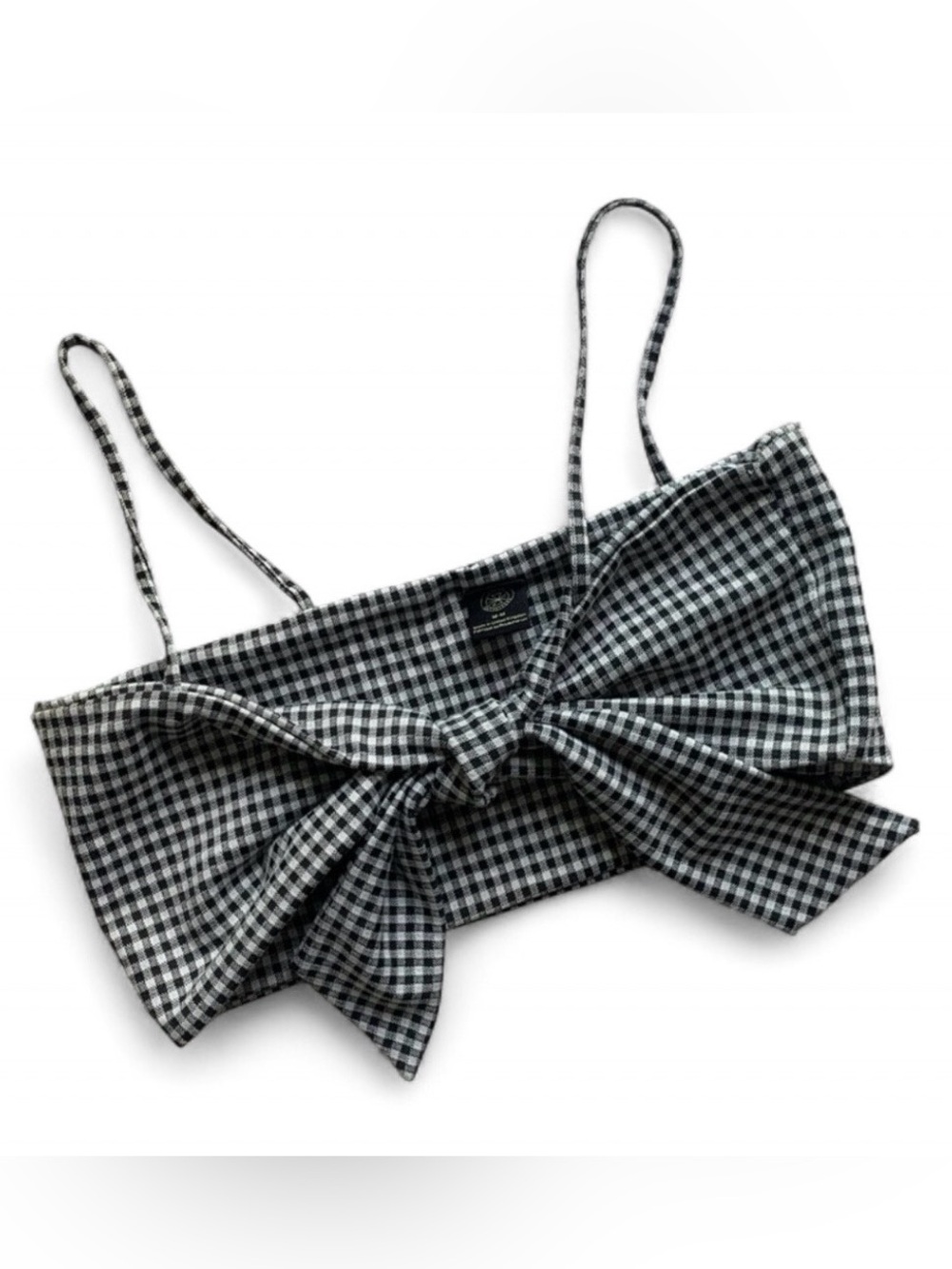 Urban Outfitters Gingham Tie-Front Bow Super Crop Bra Top - Black/White